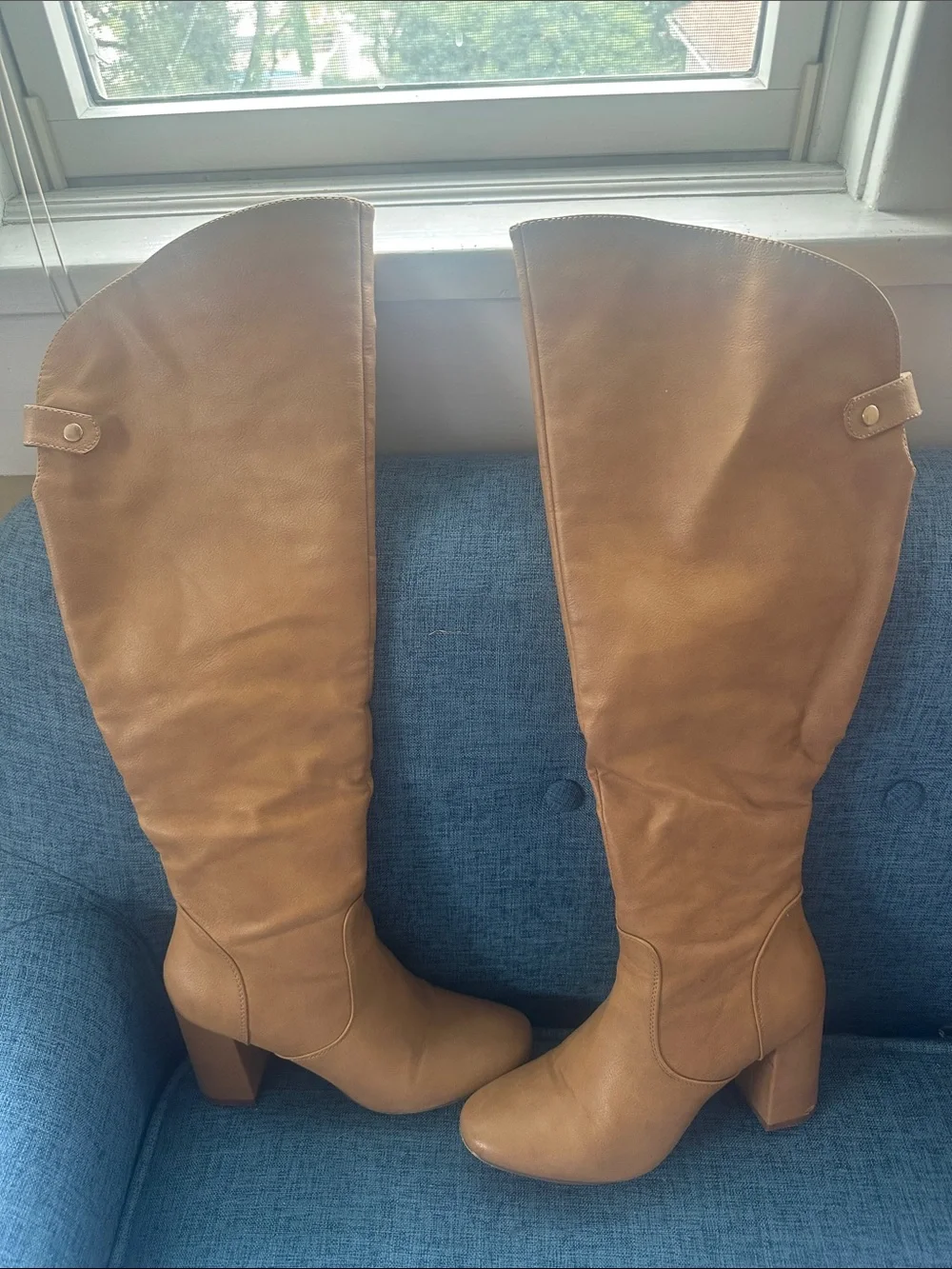 JustFab Tan Over-the-Knee Block Heel Boots